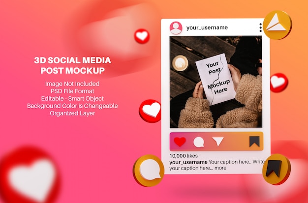 PSD 3d mockup for instagram social media post