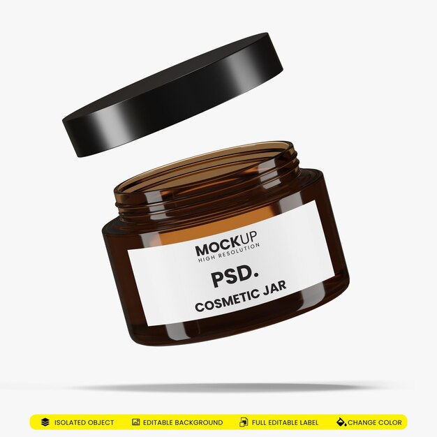 PSD mockup jar 3d con colore ambra