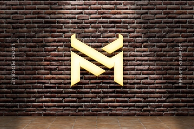 PSD 3d mockup logo neon on brick wall