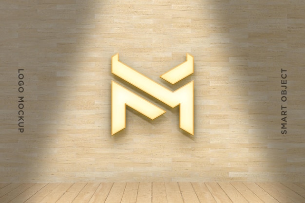 Logo 3d mockup neon su parete in legno