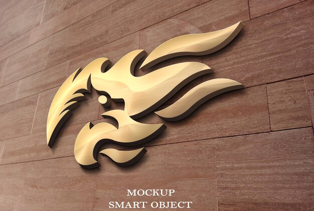 PSD 3d mockup logo ściany złoty efekt logo mockup