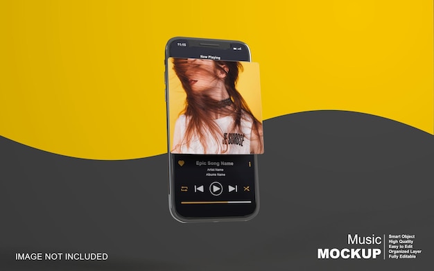 ソーシャルメディア投稿用のスマートフォンでの3dモックアップ音楽プレーヤーのデザイン