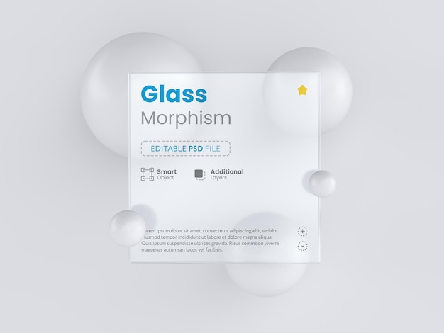 PSD 3d mockup-presentatieglasmorfismestijl met witte geometrische en matglazen vormen.