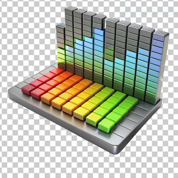 PSD a 3d model of a graphic equalizer with bars moving on transparent background