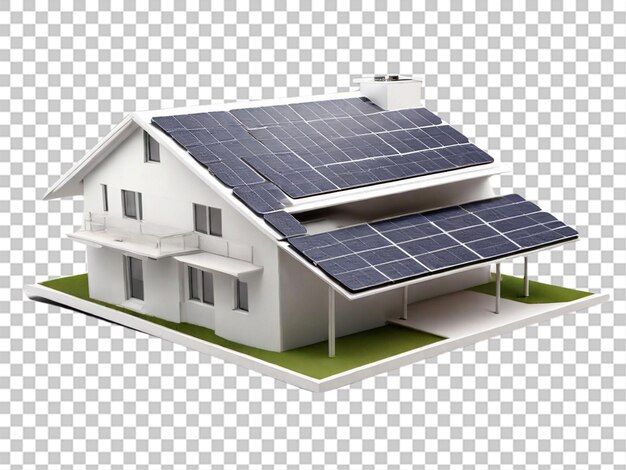 PSD a 3d model on house cover with solar pla on white background