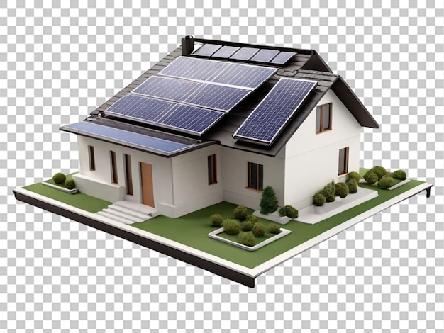 A 3d model on house cover with solar pla on white background