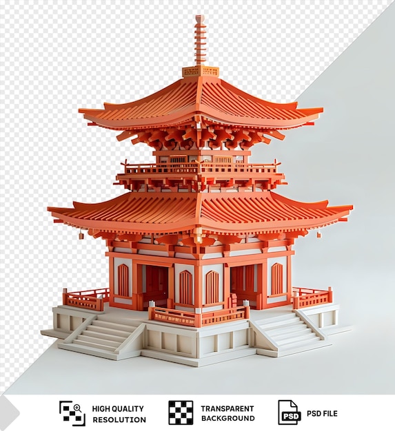 PSD 3d model of the kiyomizu dera temple featuring an orange building with a red and orange roof set against a gray and white sky the temple is adorned with a