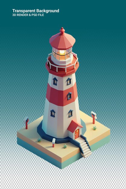 PSD un modello 3d di un faro con un tetto rosso