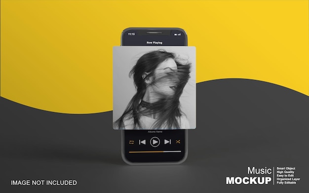 PSD 3d-model muziekspelerontwerp op smartphone voor post op sociale media