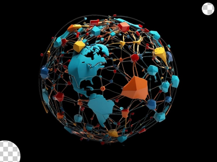 PSD a 3d model of a network resembling in earth shaped png transparent