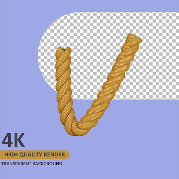 PSD 3d model rendering burlap rope alphabet letter v