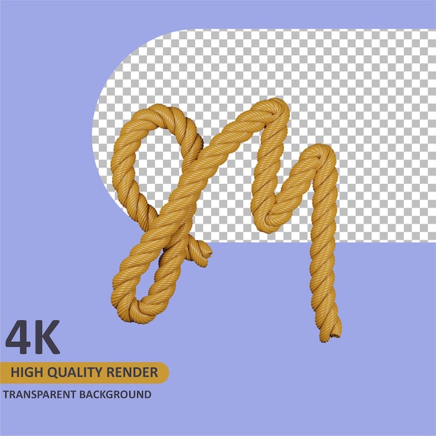 PSD 3d model rendering burlap rope alphabet uppercase letter m