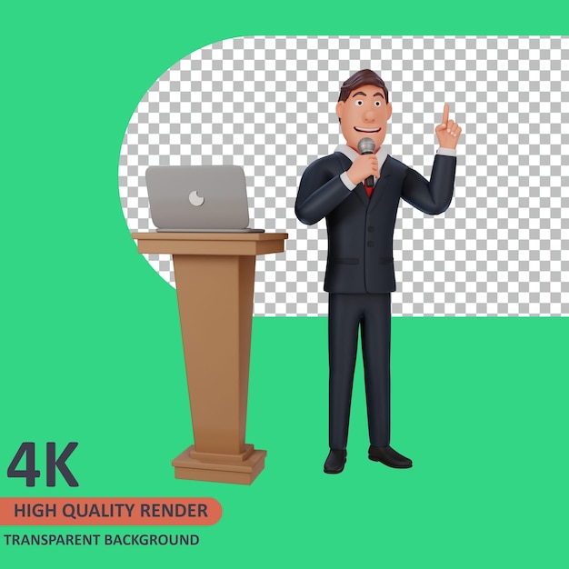 PSD 3d модель рендеринга бизнесмен мультипликационный персонаж представляет