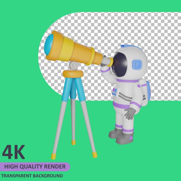 3d model rendering child astronaut looking with a telescope