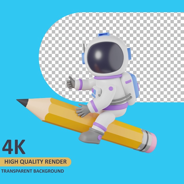 3d model rendering child astronaut sitting on a giant pencil