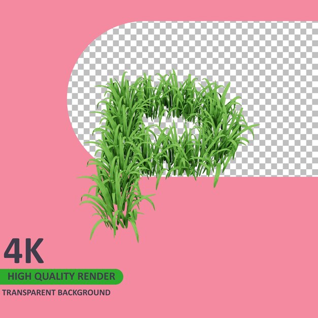 3d model rendering grass alphabet uppercase letter p