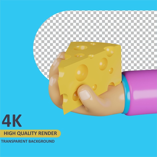 PSD modello 3d che rende la mano che tiene il formaggio