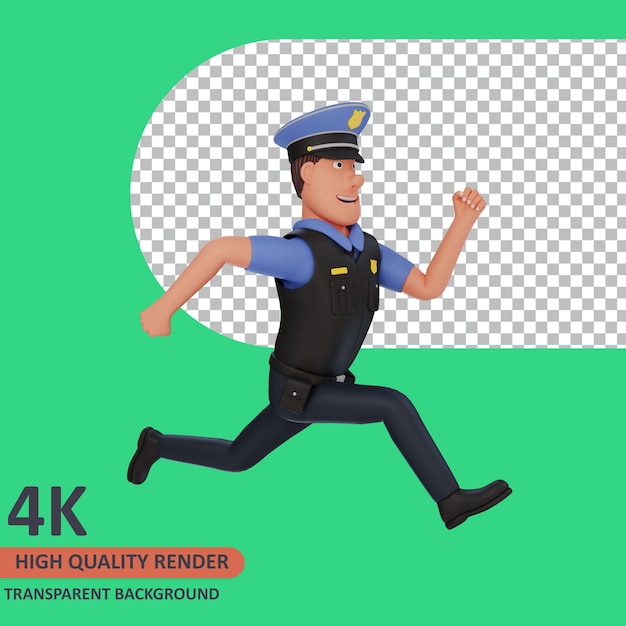Rendering del modello 3d personaggio dei cartoni animati poliziotto in esecuzione