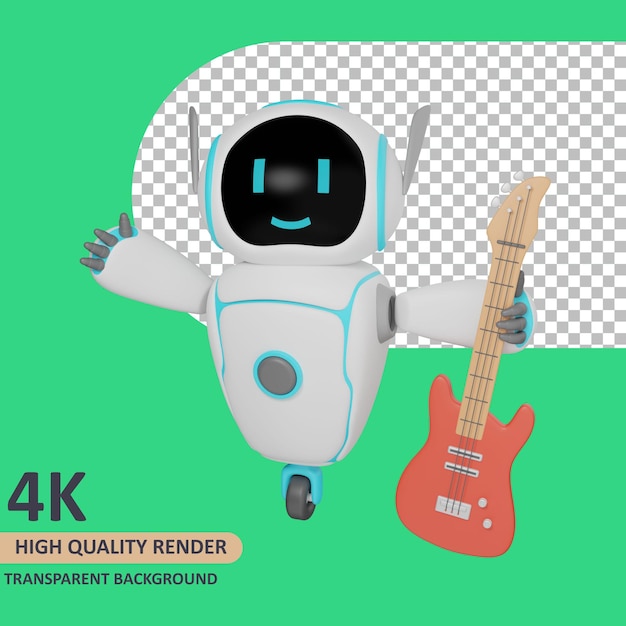 3d model rendering robot holding guitar