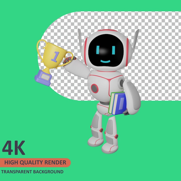 PSD 3d модель рендеринга робота с трофеем и с книгой