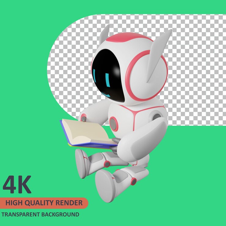 PSD 로봇이 책을 읽고 있는 렌더링 3d 모델