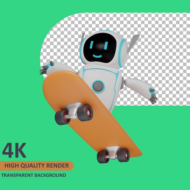 3d model rendering the robot is skateboarding