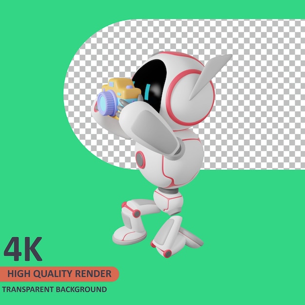 3d model rendering the robot is taking a photo with the camera