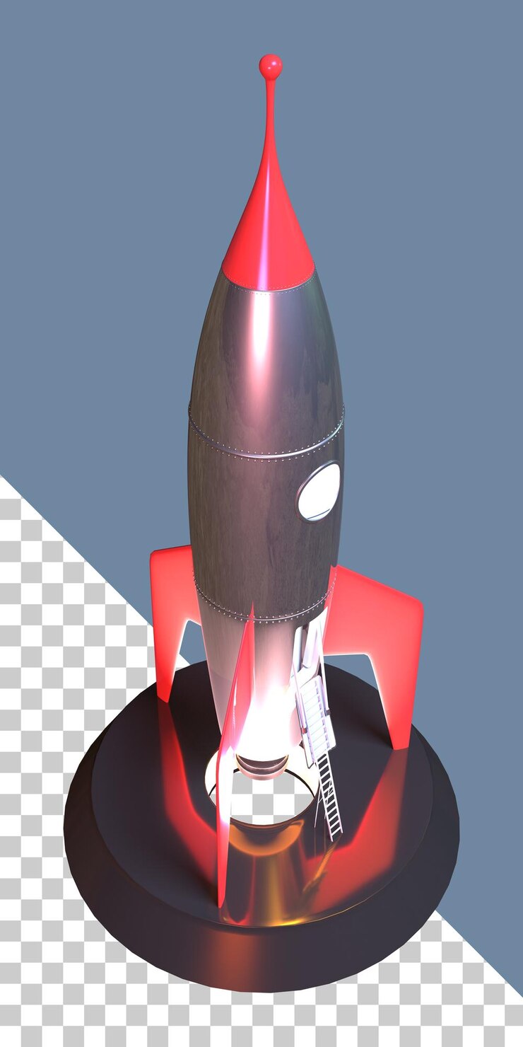 PSD a 3d model of a rocket with the word space on it