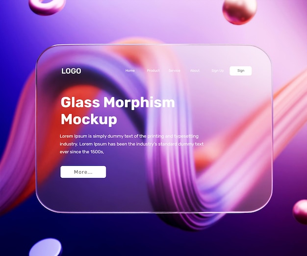 3d model strony docelowej z efektem szklanego morfizmu lub 3d model prezentacji interfejsu internetowego