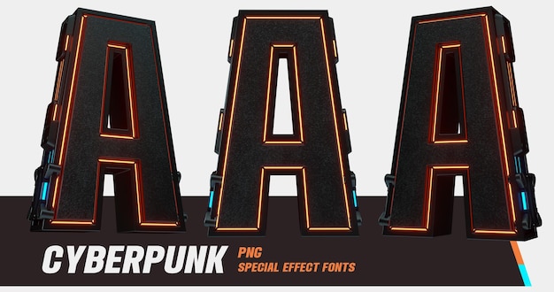 PSD 3d-modellering cyberpunk-stijl laserserie multiview letter a