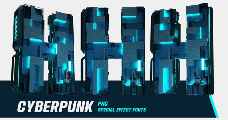 PSD 3d-modellering cyberpunk-stijl serie multiview digitale letter h