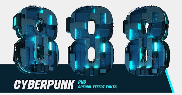 PSD 3d-modellering cyberpunk-stijl serie multiview nummers 8