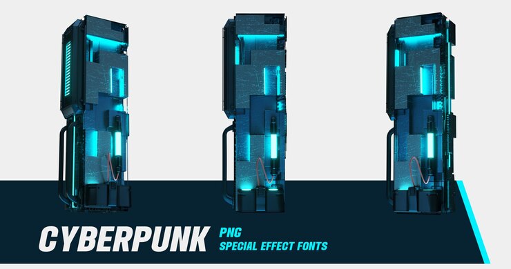 PSD 3d modellering cyberpunk stil serie multiview digital bokstav i