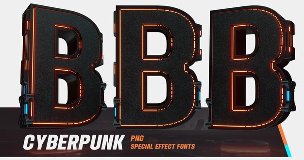 PSD 3d modelling cyberpunk style laser series multiview letter b