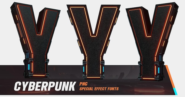 PSD 3d modelling cyberpunk style laser series multiview letter y