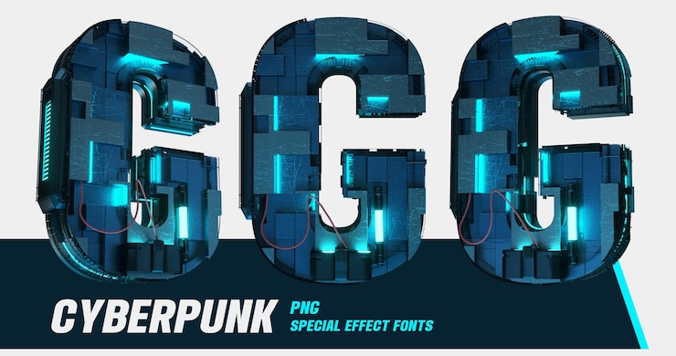 PSD 3d modelling cyberpunk style series multiview digital letter g