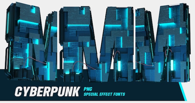 PSD modellazione 3d serie in stile cyberpunk lettera digitale multivista m