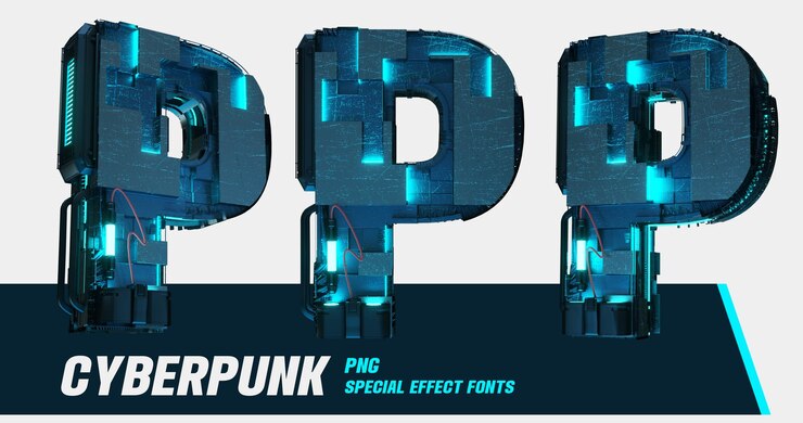 PSD 3d 모델링 사이버펑크 스타일 시리즈 멀티뷰 디지털 문자 p