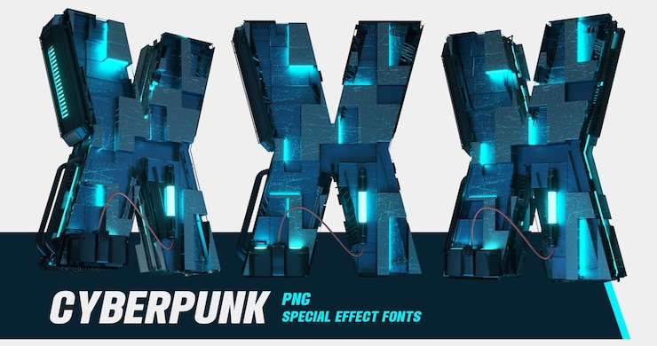 PSD 3d modelling cyberpunk style series multiview digital letter x