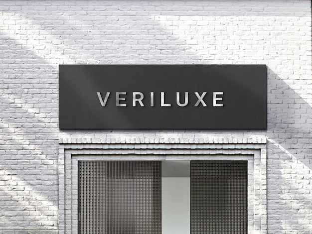 PSD 3d modern chrome logo mockup on a black facade sign