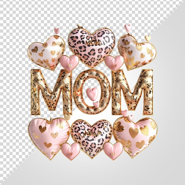 PSD 3d mom text and loves shape png