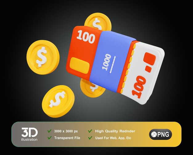 3d money cash orange finance 3d icon illustrations