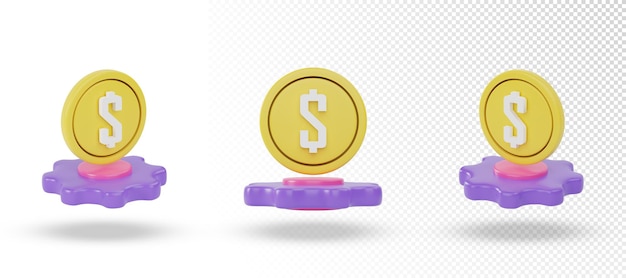 3d money management icon with three different views