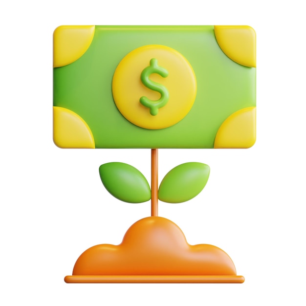 PSD pianta monetaria 3d concetto di investimento, illustrazione e icona di rendering di alta qualità