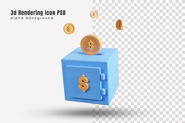 PSD 3d money save box with dollar coin or 3d money save box icon