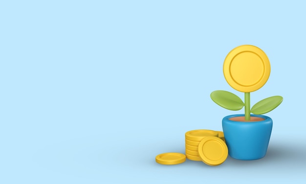 PSD 3d money tree plant with gold coin dollar