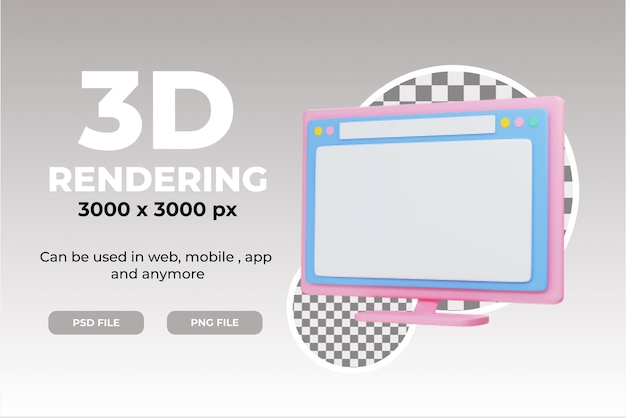 PSD 3d monitor pc illustration object with transparent background