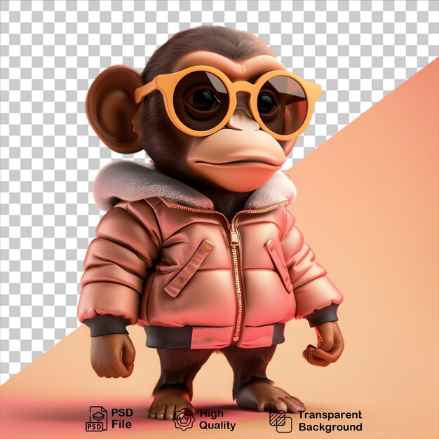 3d monkey character isolated on transparent background include png file