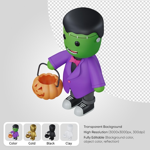 3d monster with pumpkin bag