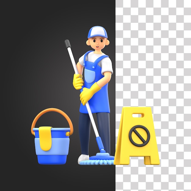 PSD 3d mopping the floor illustration